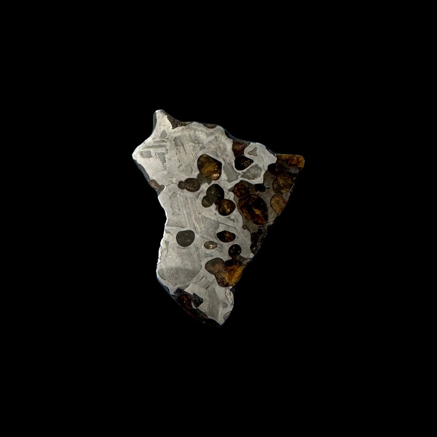 Brenham Pallasite Slice 15 grams in stand