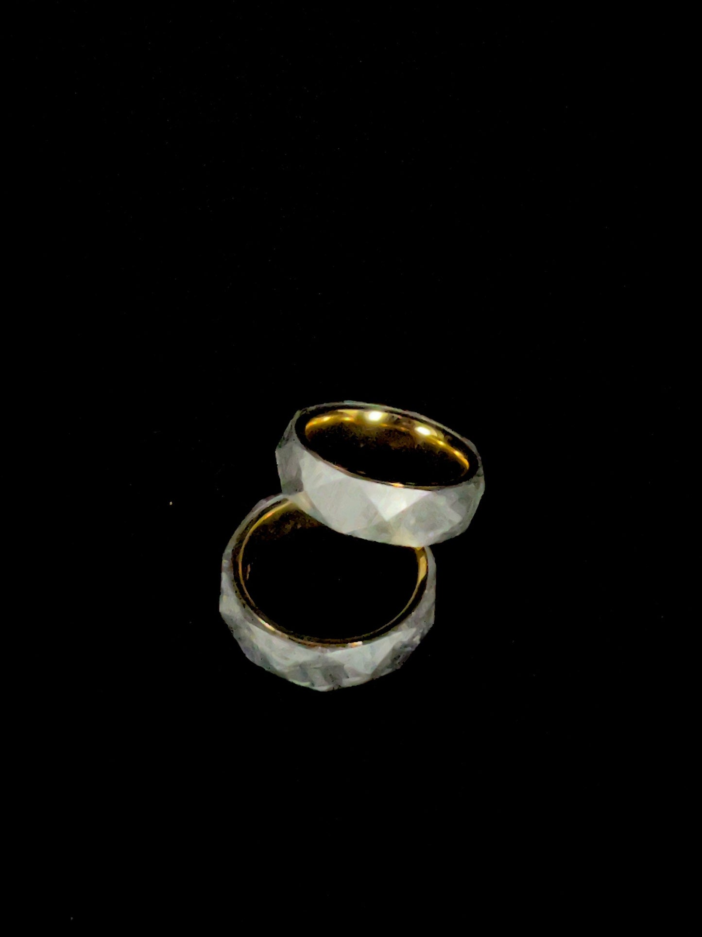 Faceted meteorite band with gold insert