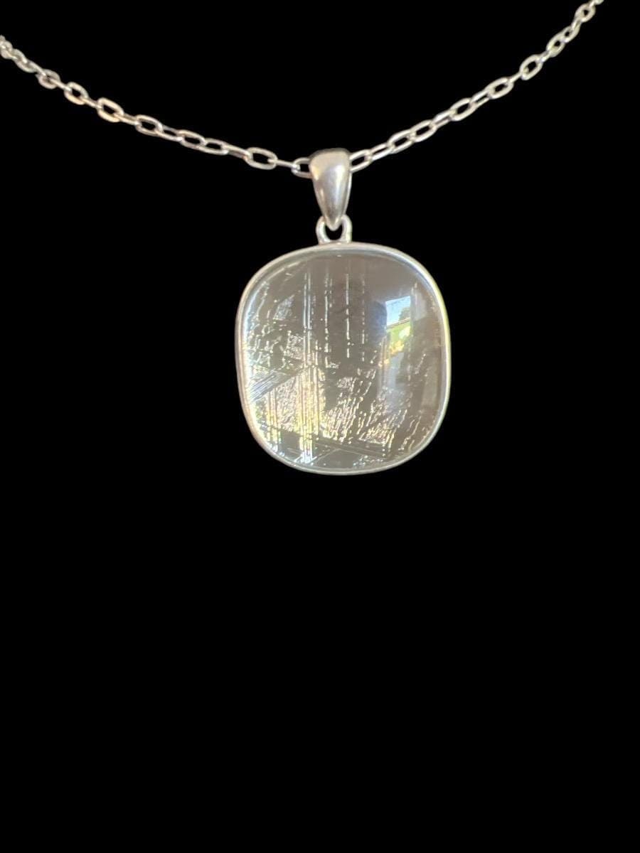 Muonionalusta Meteorite Pendant: Sterling Silver, Quartz Cap, 1-inch