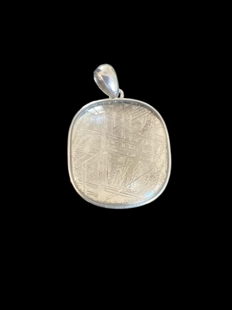 Muonionalusta Meteorite Pendant: Sterling Silver, Quartz Cap, 1-inch