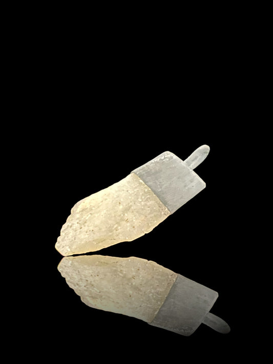 Flat and long Libyan Desert Glass oxidized silver pendant