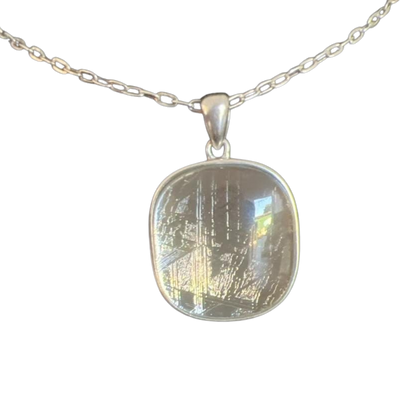 Muonionalusta Meteorite Pendant: Sterling Silver, Quartz Cap, 1-inch