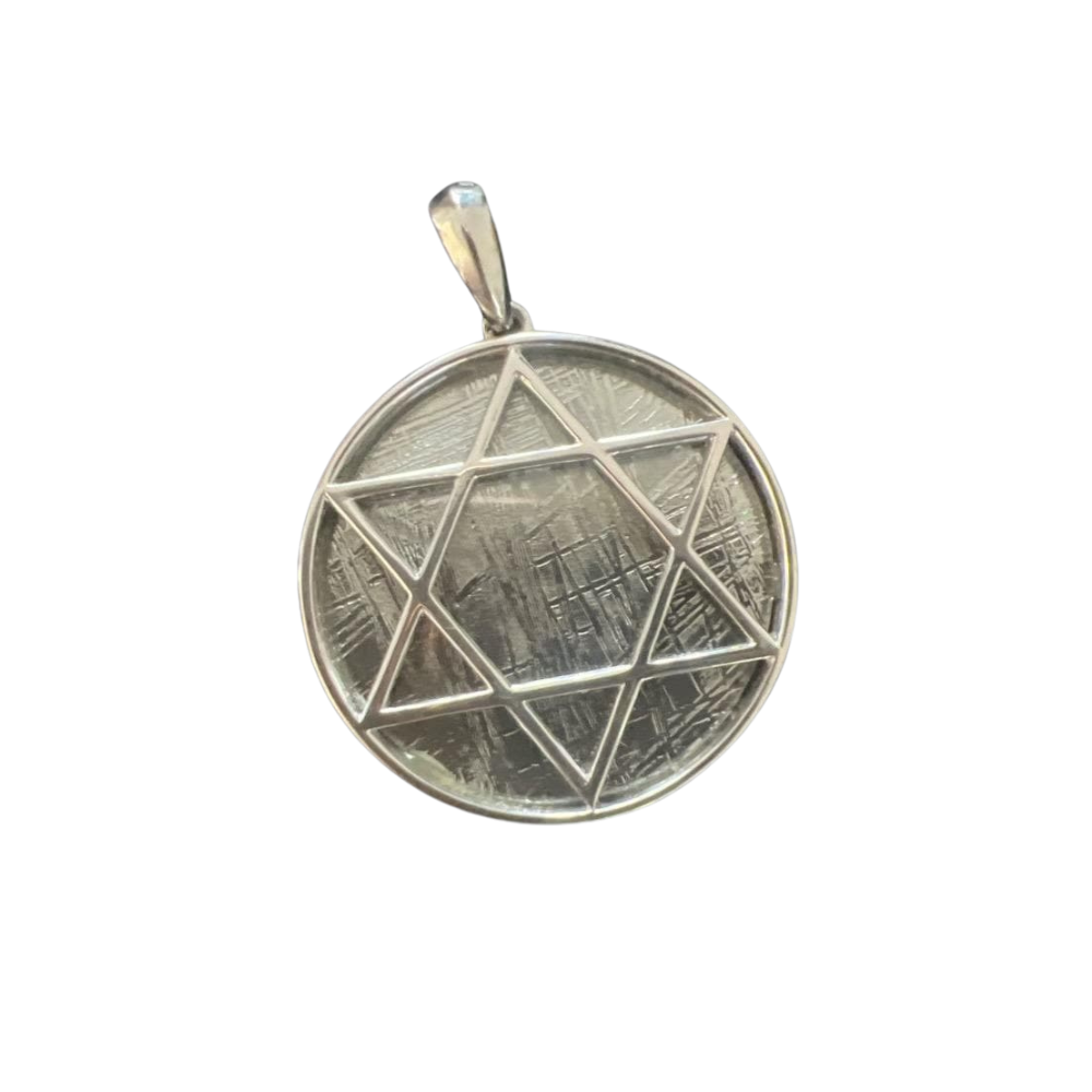 Star of David Muonionalusta Meteorite Pendant | Sterling Silver