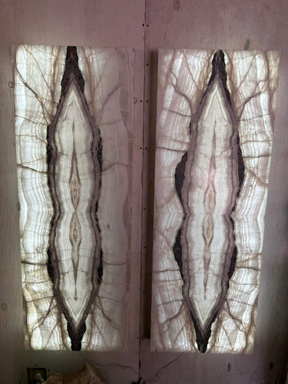 Pair of Wall Mounted Onyx Luminaries