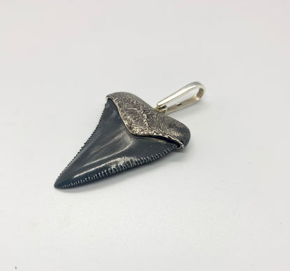 Oxidized silver medium Megalodon tooth pendent