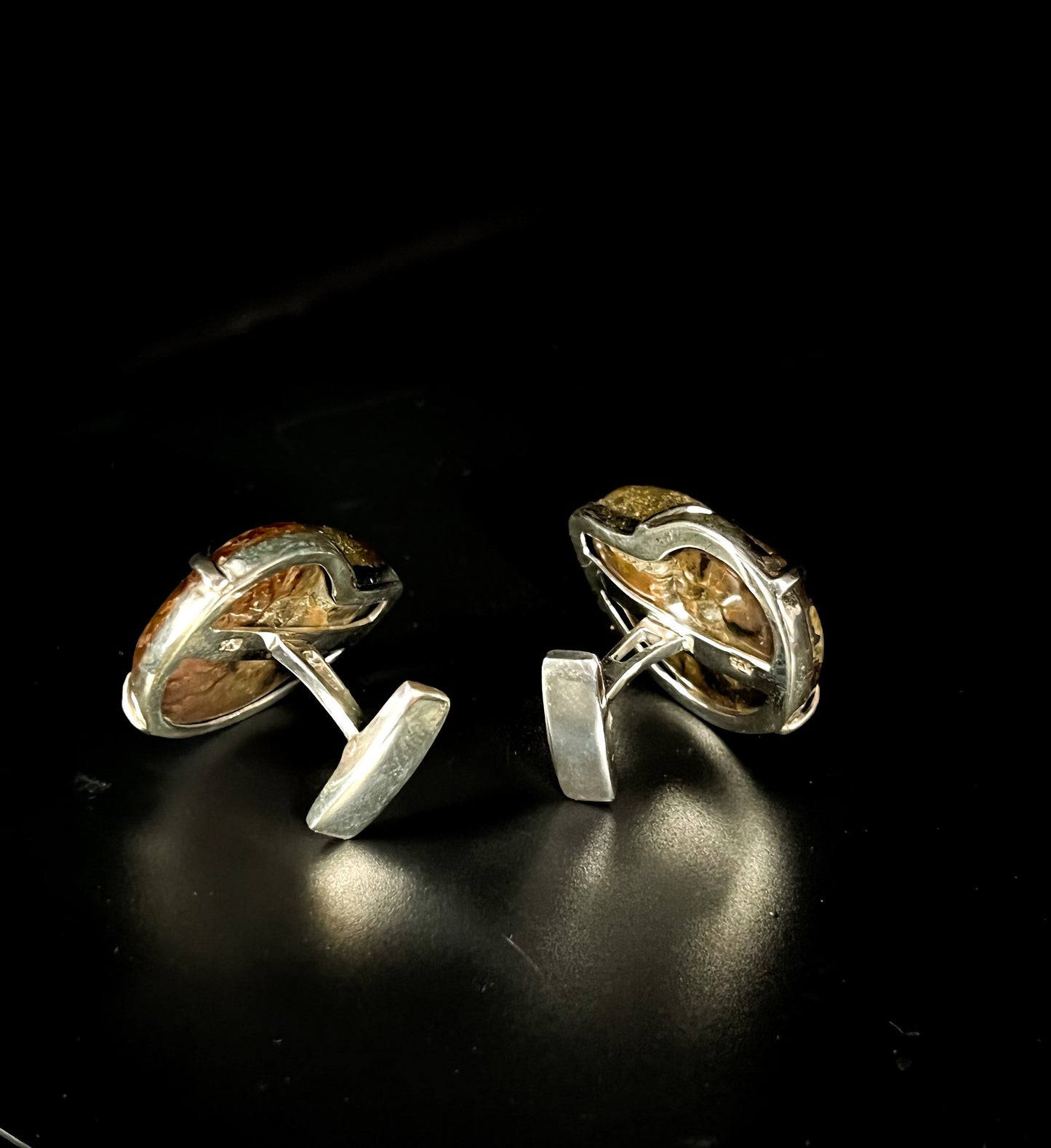 Iridescent fossil Ammonites cuff links pair