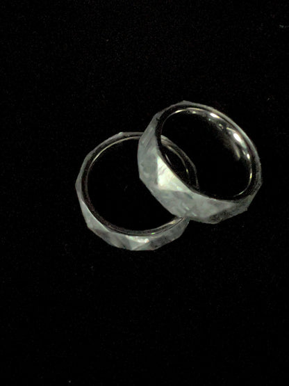 Faceted meteorite ring silver insert