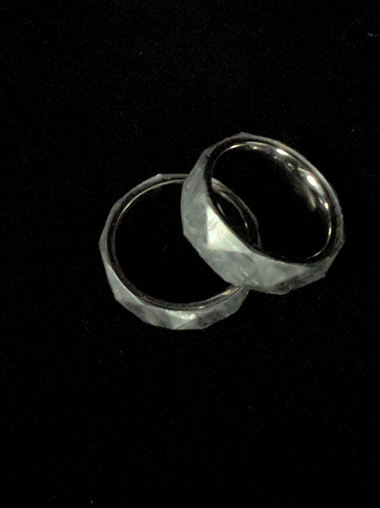 Faceted meteorite ring silver insert