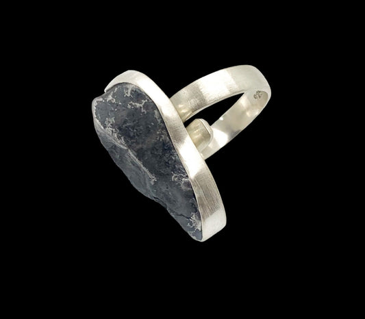 Raw meteorite nugget ring