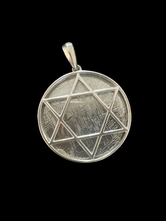 Star of David Muonionalusta Meteorite Pendant | Sterling Silver