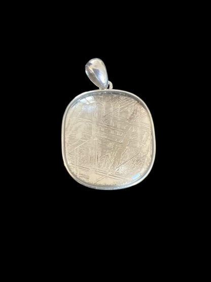 Muonionalusta Meteorite Pendant: Sterling Silver, Quartz Cap, 1-inch