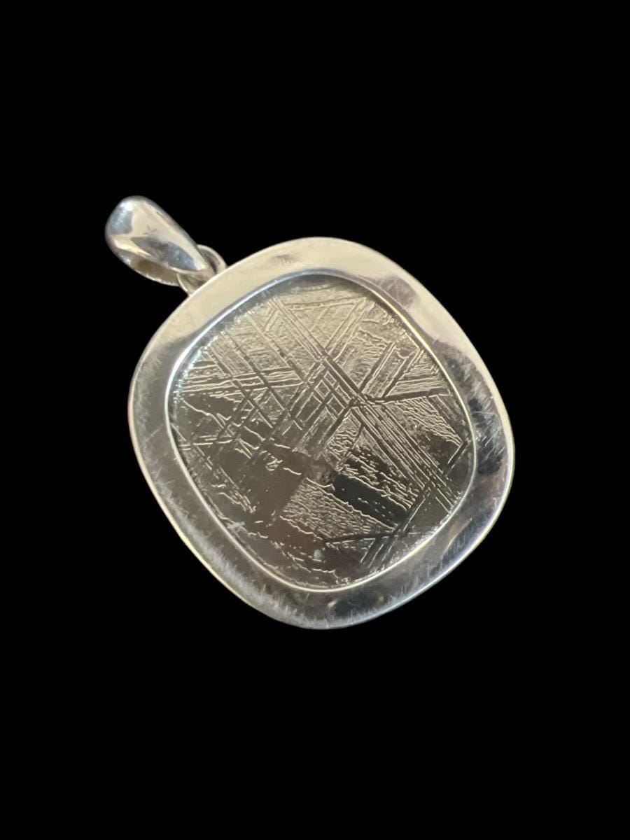 Muonionalusta Meteorite Pendant: Sterling Silver, Quartz Cap, 1-inch