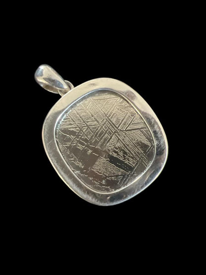 Muonionalusta Meteorite Pendant: Sterling Silver, Quartz Cap, 1-inch